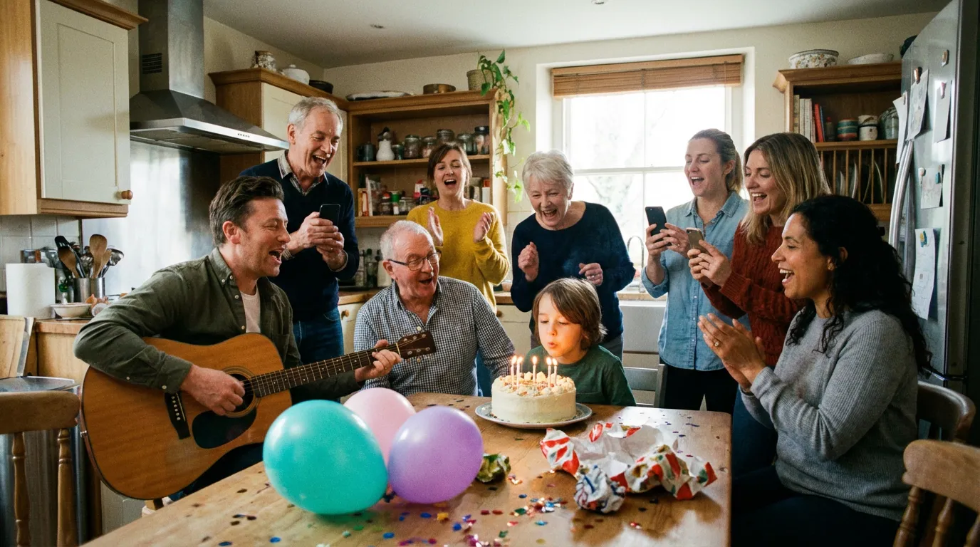 Family birthday celebration for a custom birthday song